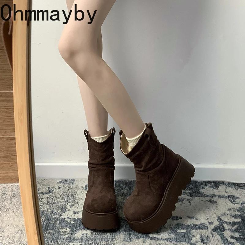 Зимние теплые плюшевые женские зимние сапоги модные туфли на плоской платформе слипоны лаконичные короткие Botas De Mujer