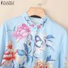 ZANZEA Women Stand Collar Loose Casual 3/4 Sleeve Floral Blouse