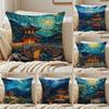 Oil Painting Culture Style Buddhist Temple Pillow Case Anti-dustmite Invisible Zipper Silky Short Plush Sofa Cushion Cover