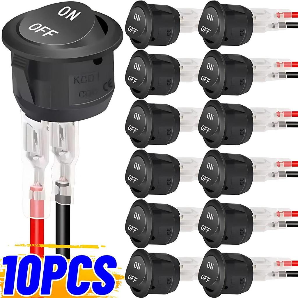 10/1Pcs Round Rocker Switch ON/Off SPST 2Pin Latching Toggle Switch Snap Boat Car Round Switches Pre-Wired 6A/250V 10A/125V Pushbutton Switches 3