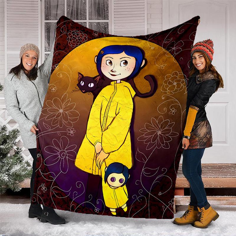 1pc Coraline4 Theme Blanket - Digital Print, Polyester, Cozy for All Seasons, Perfect for Outdoor, and Travel