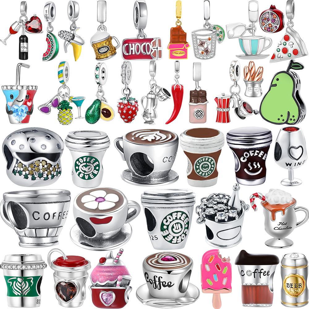 Новые медные подвески-бусины Кекс Кофе Пиво Клубника Авокадо Шоколад Арбуз Подходят для браслета Ожерелья DIY Украшения