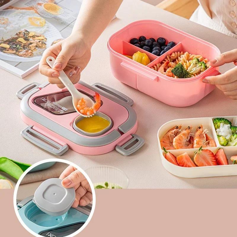 1200ML Portable Lunch Box Reusable Double Layer Compartment Bento Box Carrying Handle Outdoor Camping Meal Snack Food Containers