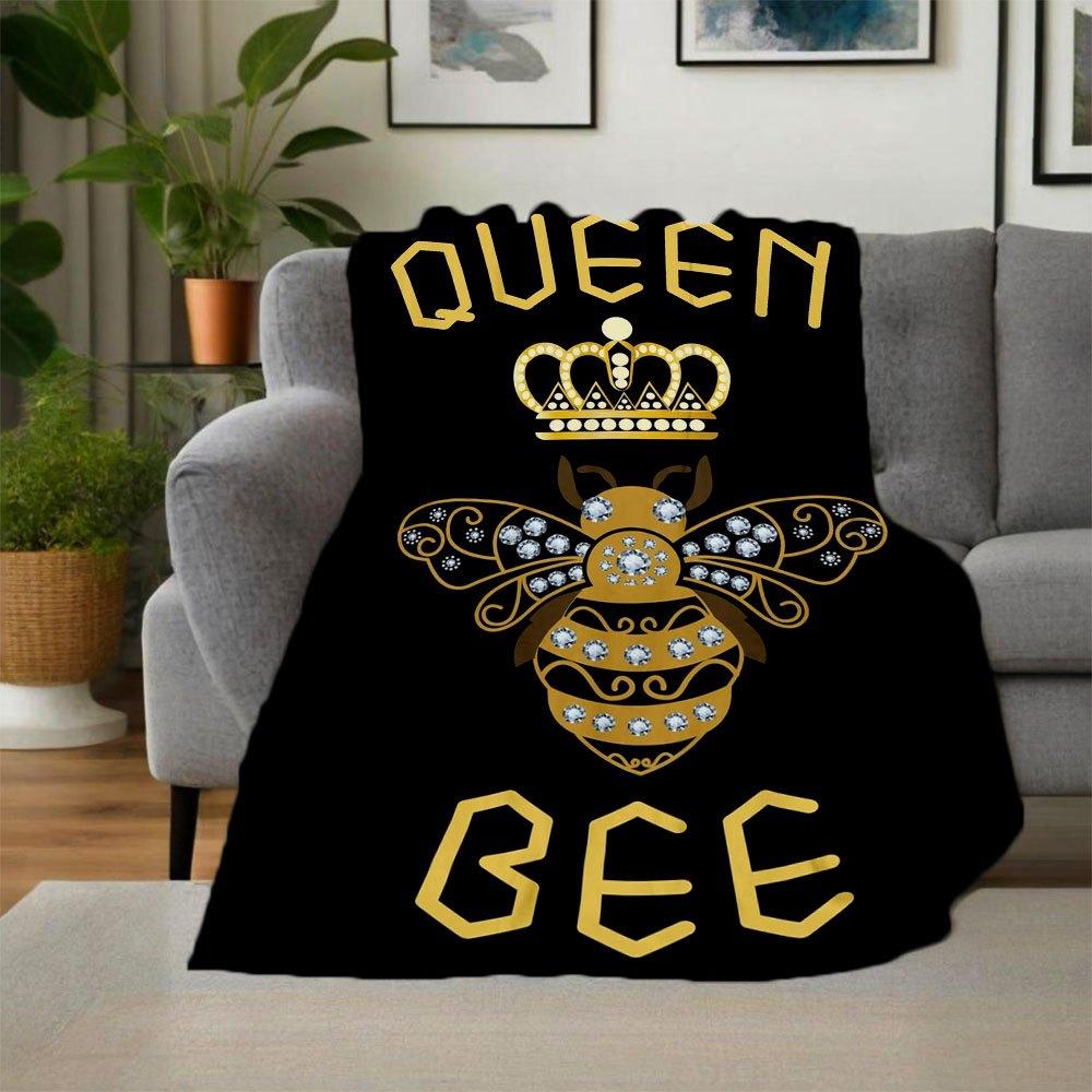 "Queen Bee: Luxury Golden Crown Bee Design"Blanket Flannel Throw Blanket for Sofa, Bed, Travel, Camping, Office, Couch, Chair, And Bed Gift