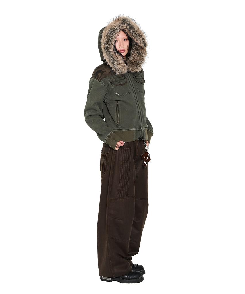 Aakam Fur Camo Contrast Jacket (Khaki)