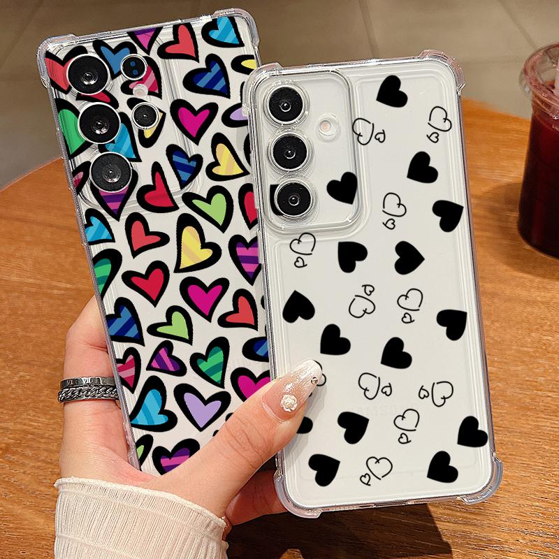 Чехол для телефона с узором из разноцветных сердечек для Samsung Galaxy S26 S25 S24 S23 Ultra S22 Plus S21 S24 S25 FE Прозрачный Ударопрочный Мягкий Чехол