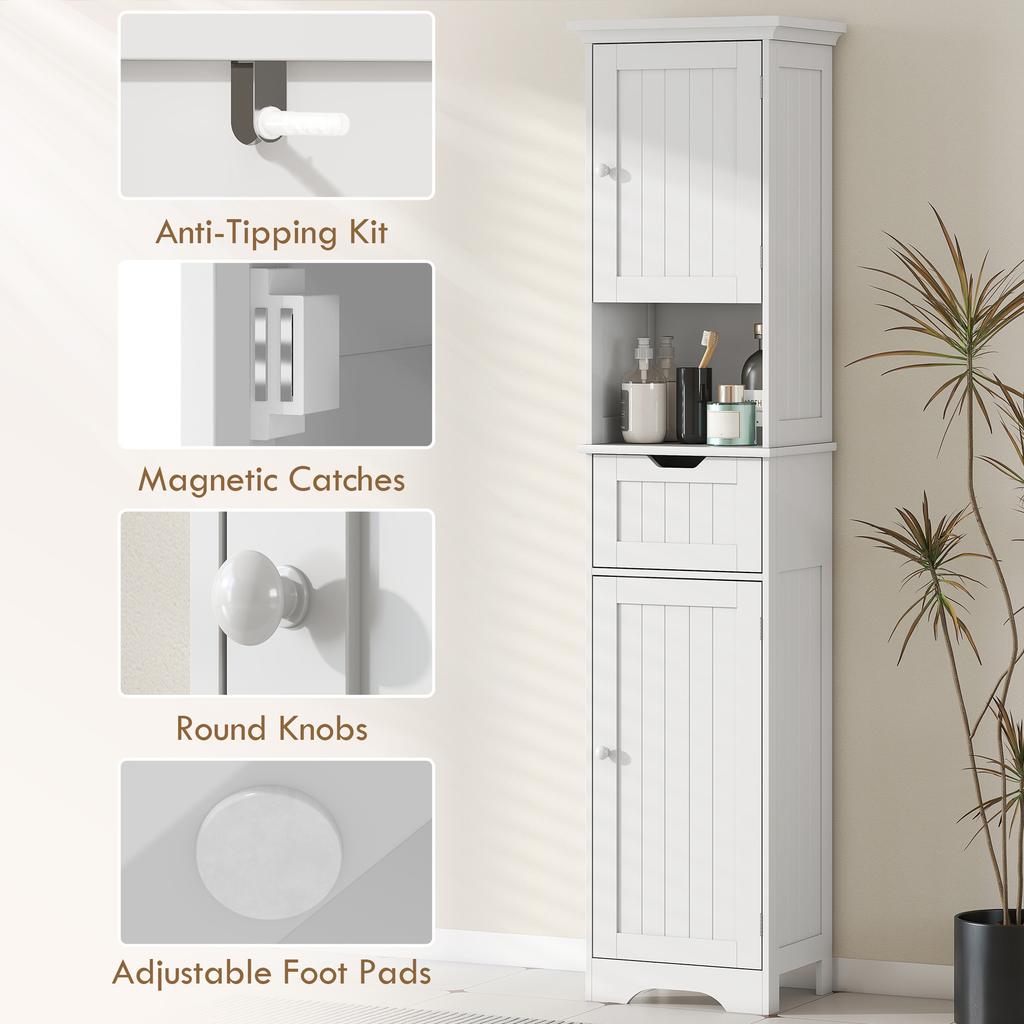 Slim Bathroom Storage Cabinet, with Sensor Lights - White