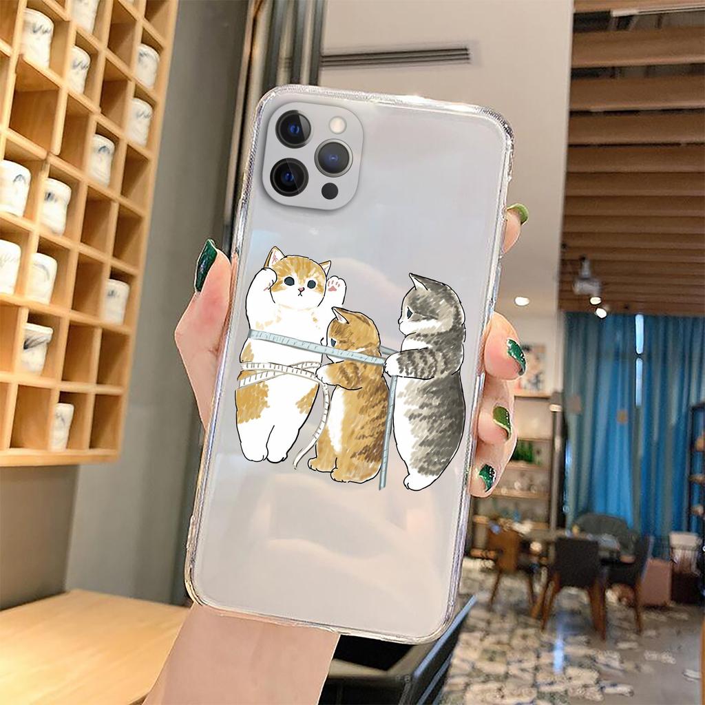 Чехол для телефона с забавным мультяшным котом для iPhone 11 12 Pro Max 13 XR XS X 8 7 SE 2020 Plus, прозрачный мягкий чехол из ТПУ с милым животным рисунком