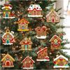 12pcs/set Red and White Wooden Christmas Ball Ornament, Elk Snowflake Pattern Christmas Party Hanging Decoration Supplies Winter