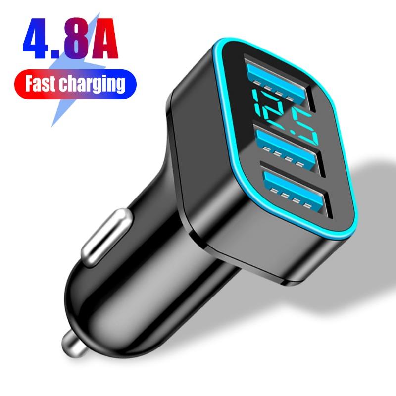 Автомобильное зарядное устройство 66 Вт, квадратное 3-портовое USB-зарядное устройство, легкое, быстрозарядное автомобильное зарядное устройство для телефона, адаптер для HUAWEI iPhone Samsung