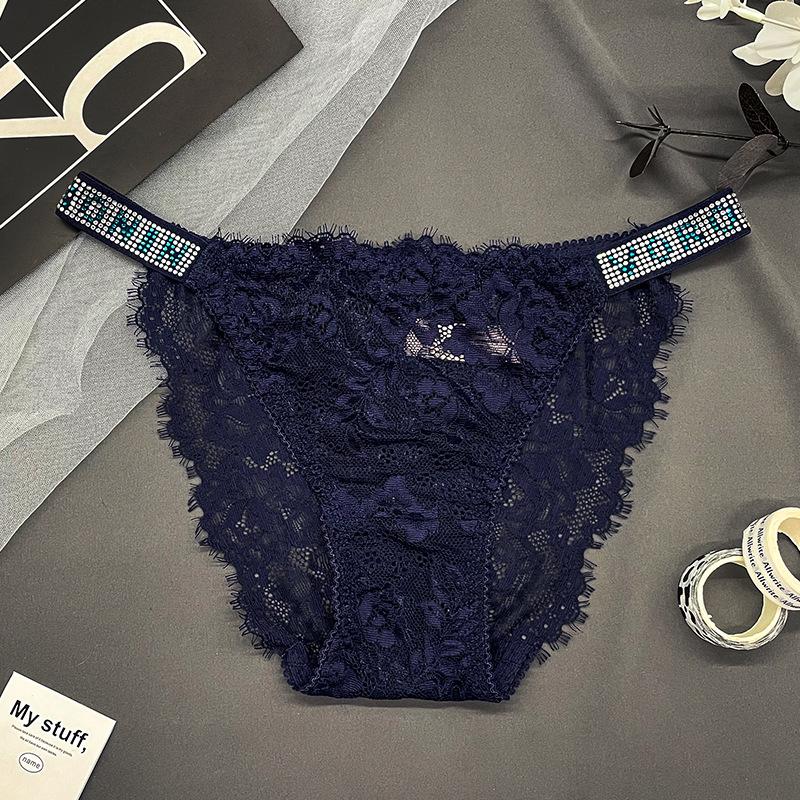 Горячие бриллиантовые сексуальные кружевные трусики-стринги с двойным поясом, бриллиантовые украшения, горячие простые дышащие полые легкие трусики-бикини