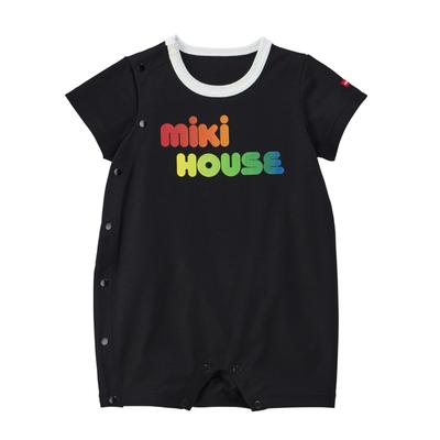Песочник Шорты Made in Baby Черный [Miki House] Комбинезон, Рукав, Логотип, Однотонный, Япония, Мальчики, Девочки, Малыш, Одежда, Младенец, Детская одежда,