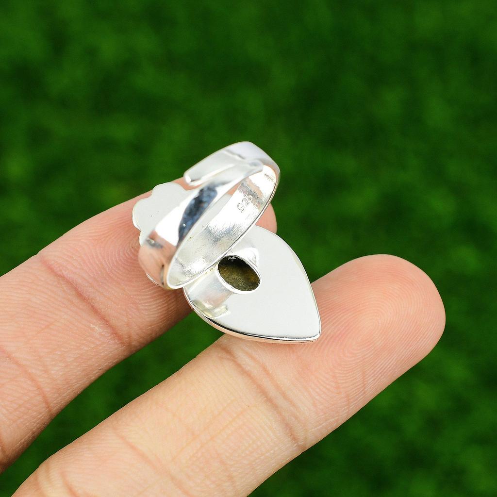 Natural Tiger'S Eye 925 Silver Stackable Flower Adjustable Ring For Women