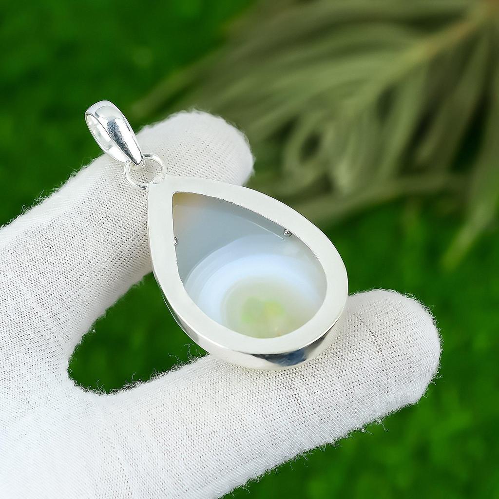 925 Silver Botswana Agate Gemstone Art Deco Sister Anniversary Pendant Jewelry