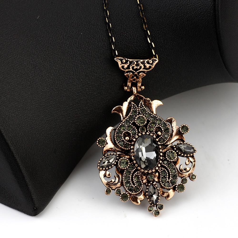Sunspicems винтажное ожерелье с серыми кристаллами для женщин турецкий античный золотой цвет кулон ожерелье этнические свадебные украшения подарок