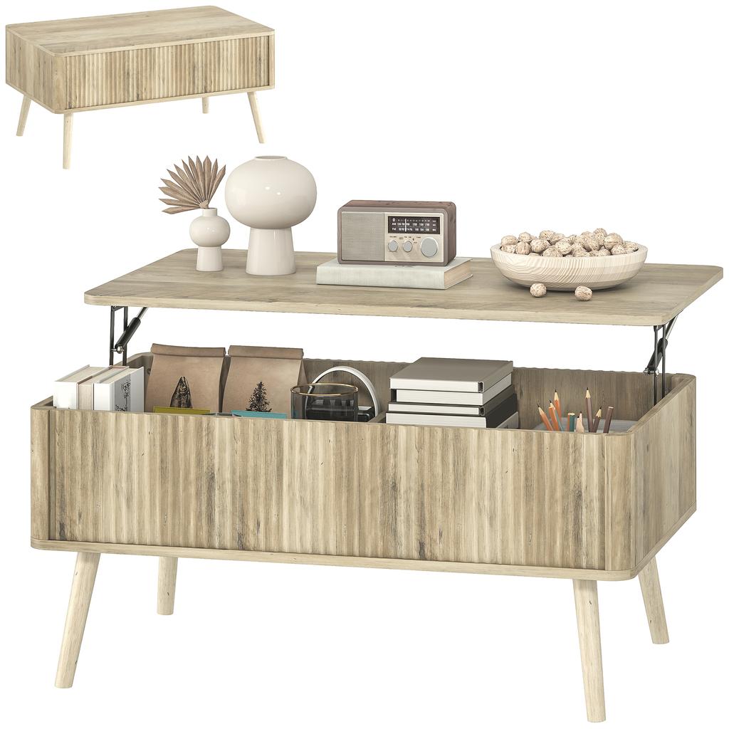 Lift Top Coffee Table Living Room Table With 2 Hidden Compartments And Pine Legs 91 X 56 X 43 Cm Oak