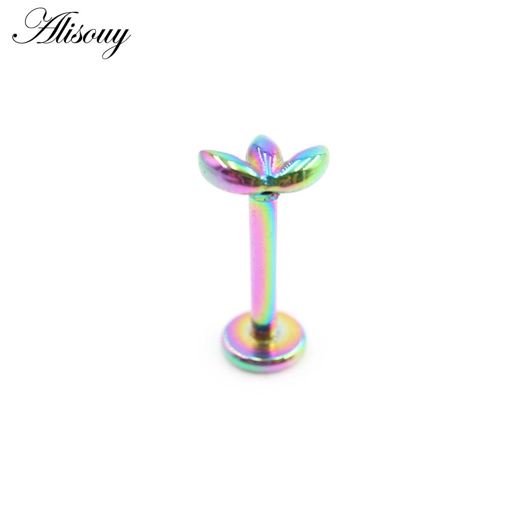 Alisouy 1PC Нержавеющая сталь Собака Следы Лист 16G Tragus Helix Bar Лабрет Губное кольцо Хрящ Ухо Серьги Пирсинг Украшения для тела