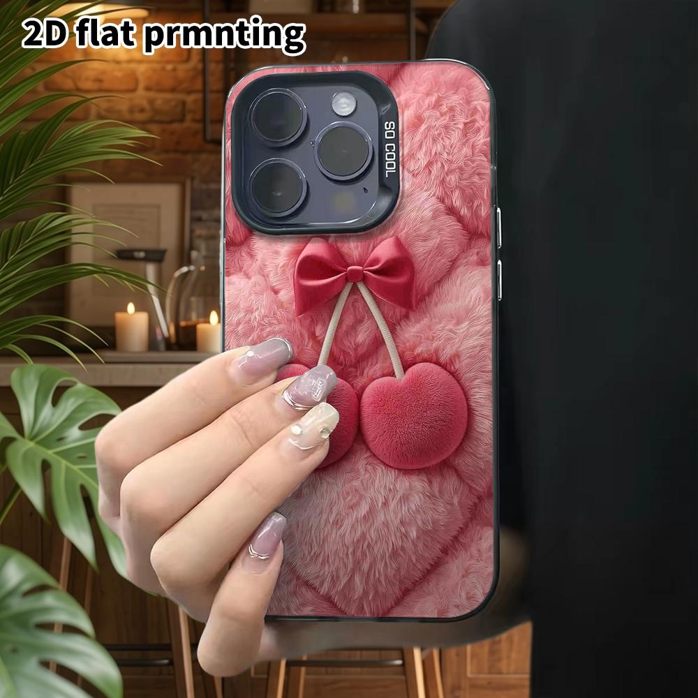 Phone Case: 2D flat design suitable for iPhone 18 17 16 15 14 13 Pro, colorful silver protective case, couple style, heart cherry, Christmas and Hallo