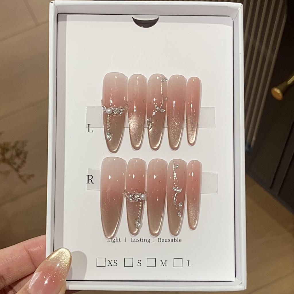 Light Luxury Pure Ice-transparent Powder Gradient Champagne Golden Cat Eye Magic Mirror Powder Small Broken Diamond Sway Nails