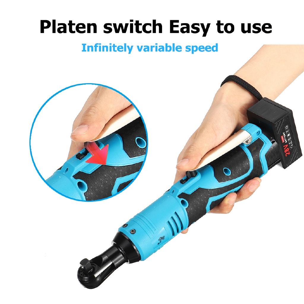 60N.m Portable Cordless Rechargeable Ratchet Wrench 28V 3/8" Inch Electric Right Angle Wrench 60N.m With 1/2 Batteries