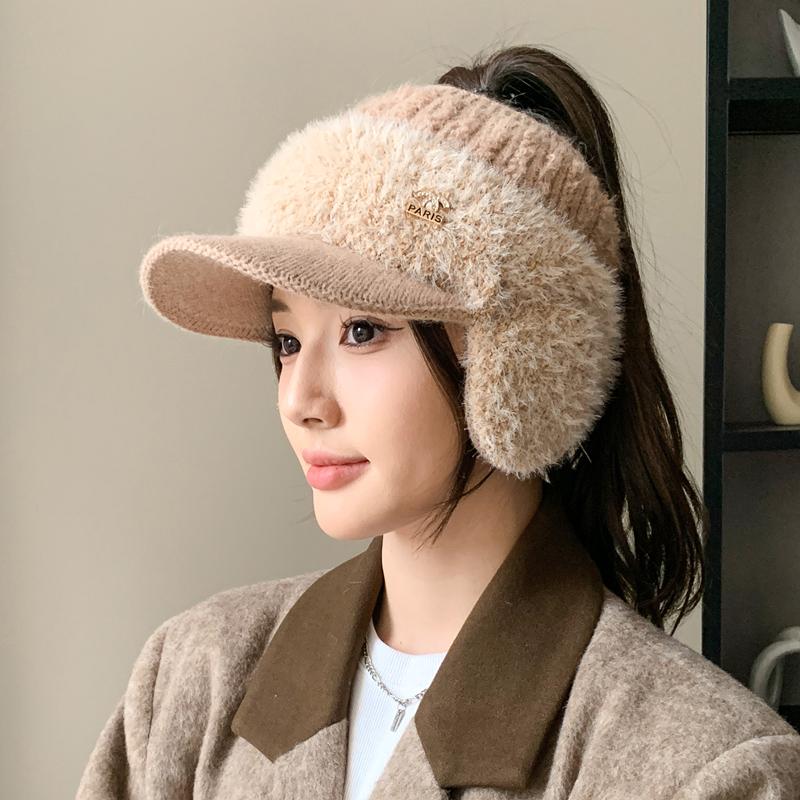 Новая женская зимняя шапка из меха кролика, плюшевая меховая подкладка, теплые шапки для женщин, повседневная зимняя вязаная козырек