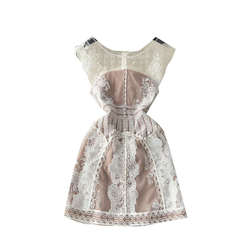 Vintage Court Style Flowers Slim Looking Dress Embroider