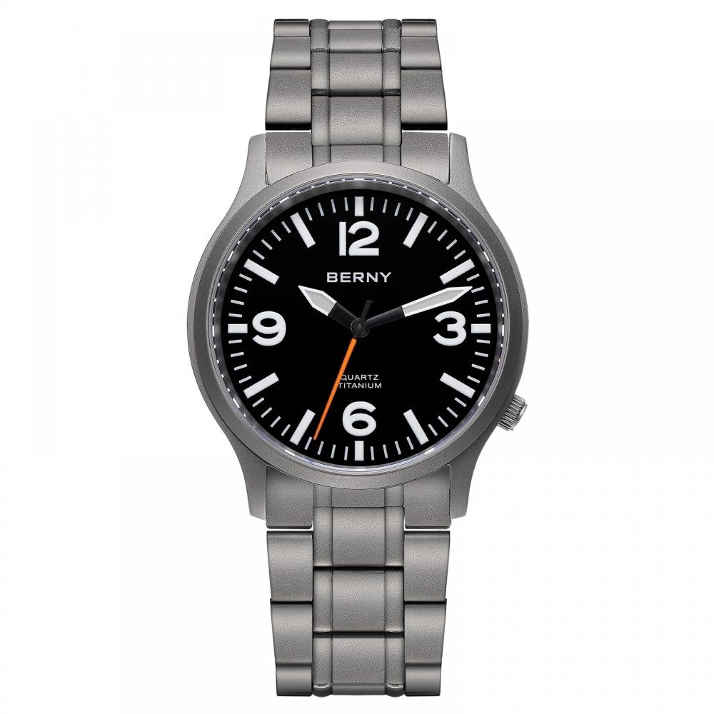 BERNY Часы мужские титановые мужские часы мужские часы японские кварцевые часы с секундной стрелкой VH31 5ATM водонепроницаемые аналоговые кварцевые часы супер светящийся сапфир