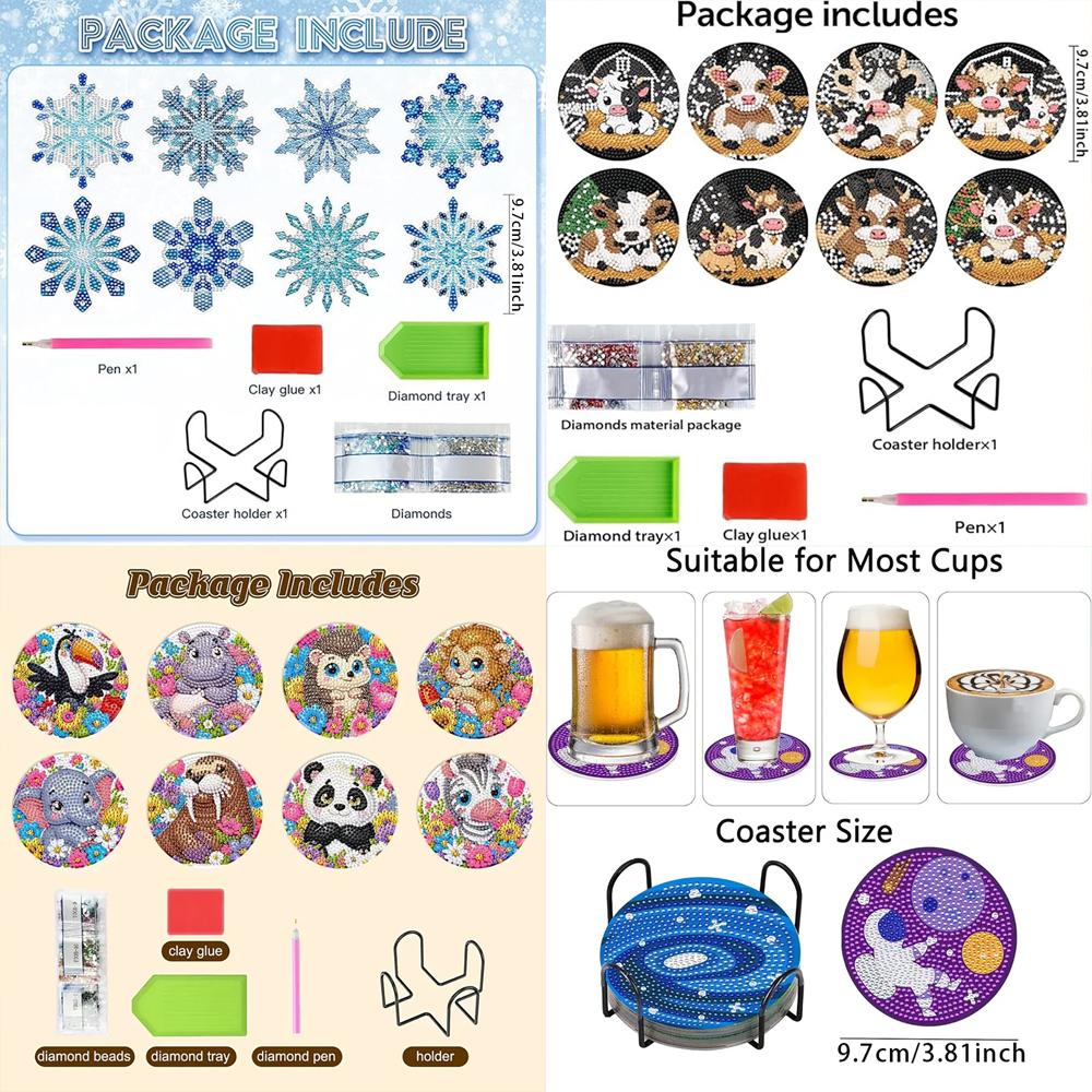 8 шт./набор подставок с рисунком животных-слонов, расписанных алмазами, с кронштейнами. Подставки своими руками для начинающих и взрослых, товары для творчества и рукоделия, подарки