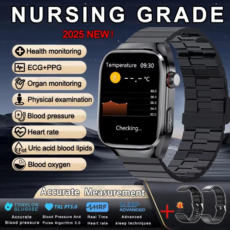 2025 New Uric Acid Blood Lipids Smart Watch Men ECG+PPG Blood Pressure Blood Oxygen Bluetooth Call Health Smartwatchs for IOS Android