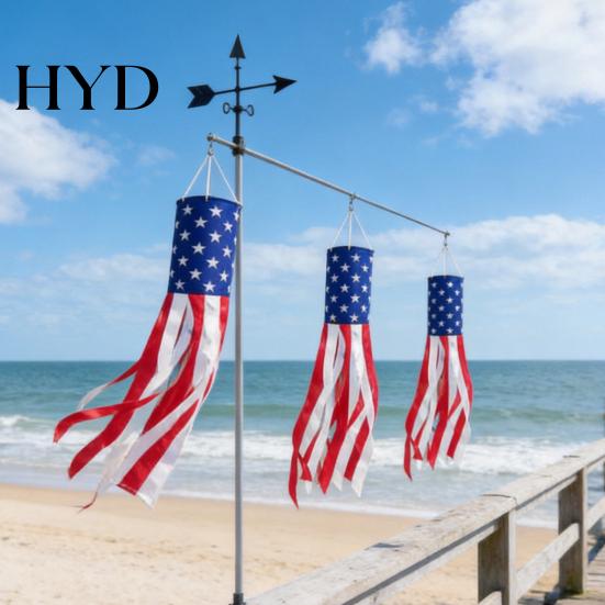 Outdoor Hanging Flag LED Patriotic Windsock, Red White Blue American Wind Sock with Decor 10 Streamers, 3 Lighting Modes, 4th of July