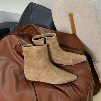 Новинка 2025 корейские ретро замшевые тонкие ботинки на высокой квадратной подошве короткие ботинки женские универсальные осенне-зимние новые женские ботинки