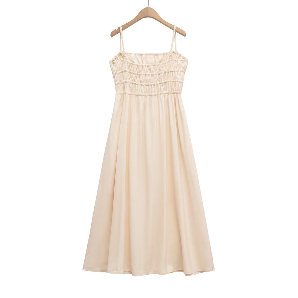 2025 Spring/Summer Slim Fit Sweet Vacation Draped Pleated Long Camisole Dress for Women