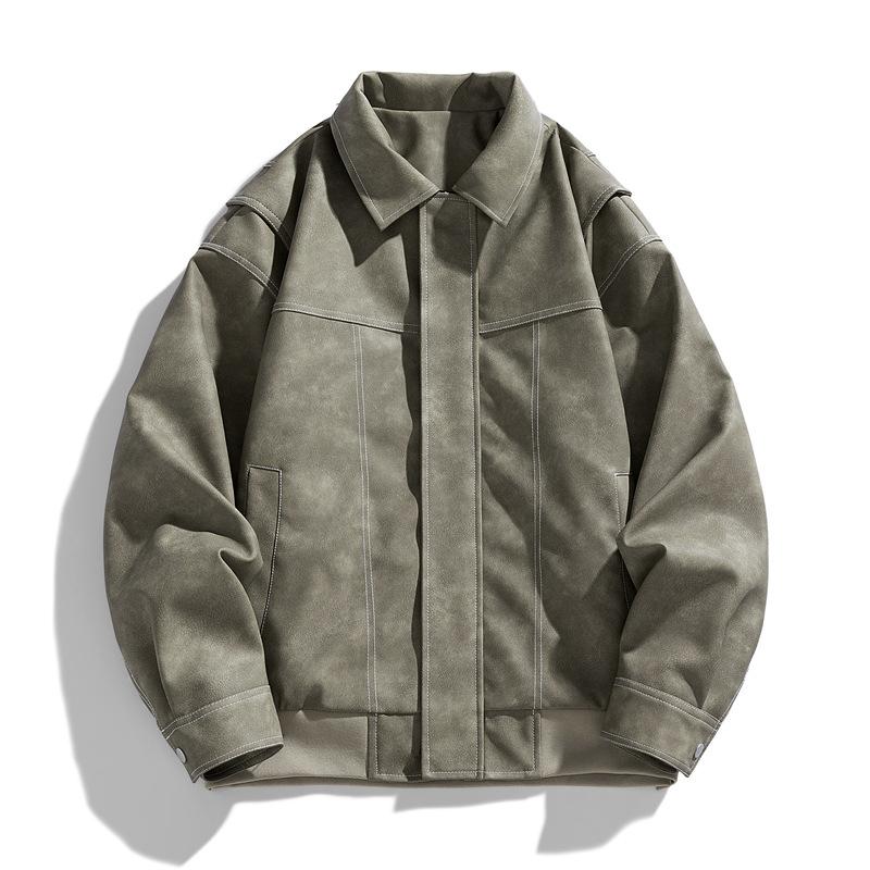 Винтажная куртка из искусственной кожи, мужская куртка со свободными лацканами, модная повседневная рубашка в стиле «хай-стрит» на весну и осень