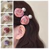 Корейский стиль шелковый атлас шпилька цветок жемчуг заколки изысканные розы заколки для волос для женщин