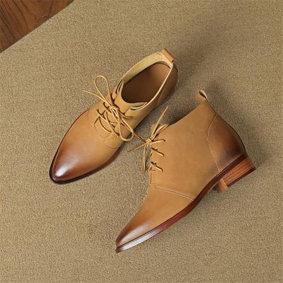 Модные женские ботинки из натуральной кожи на осень-зиму, модные ботильоны челси со шнуровкой и острым носком для женщин, короткие ботинки на низком каблуке, женские ботильоны