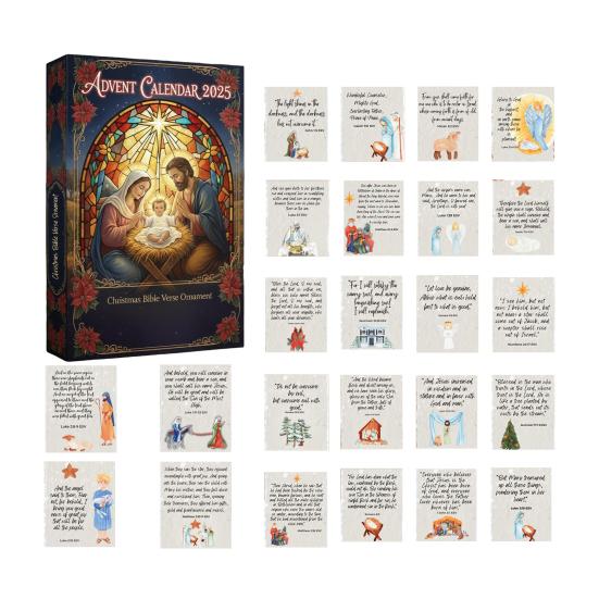 Bible Verse Advent Calendar 2025 24-Day Christmas Countdown Box with Scripture Cards Religious Christian Gift