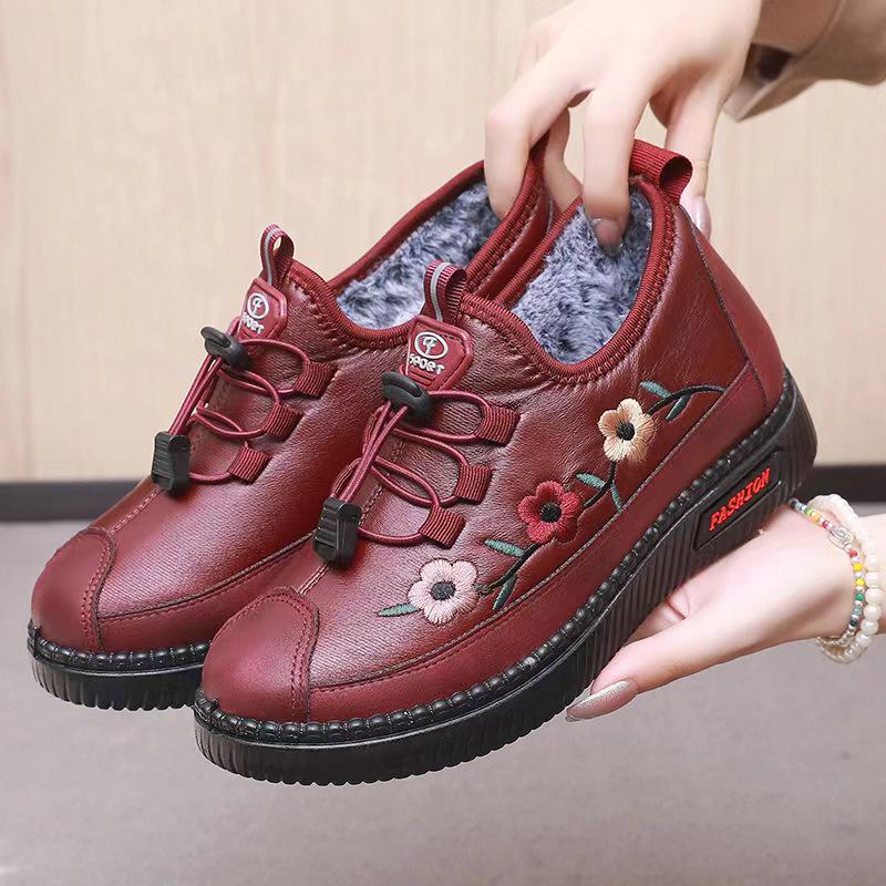 Зимние нескользящие хлопковые ботинки 2023 года для женщин — теплые, из толстого бархата, идеально подходят для людей среднего и пожилого возраста.