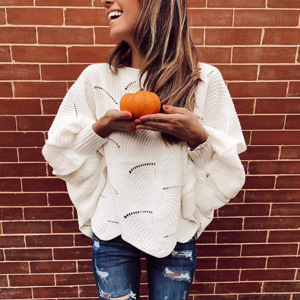 Осенне-зимний женский асимметричный свободный свитер с рукавами-фонариками «летучая мышь»