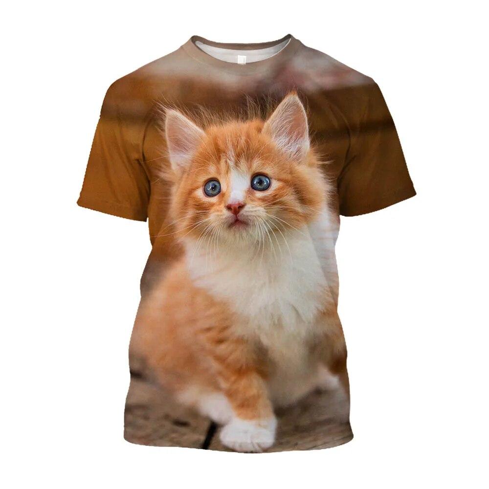 Футболки большого размера с милым котом и принтом животных, мужская уличная одежда, корейская модная футболка Kawaii, молодежная одежда, топы