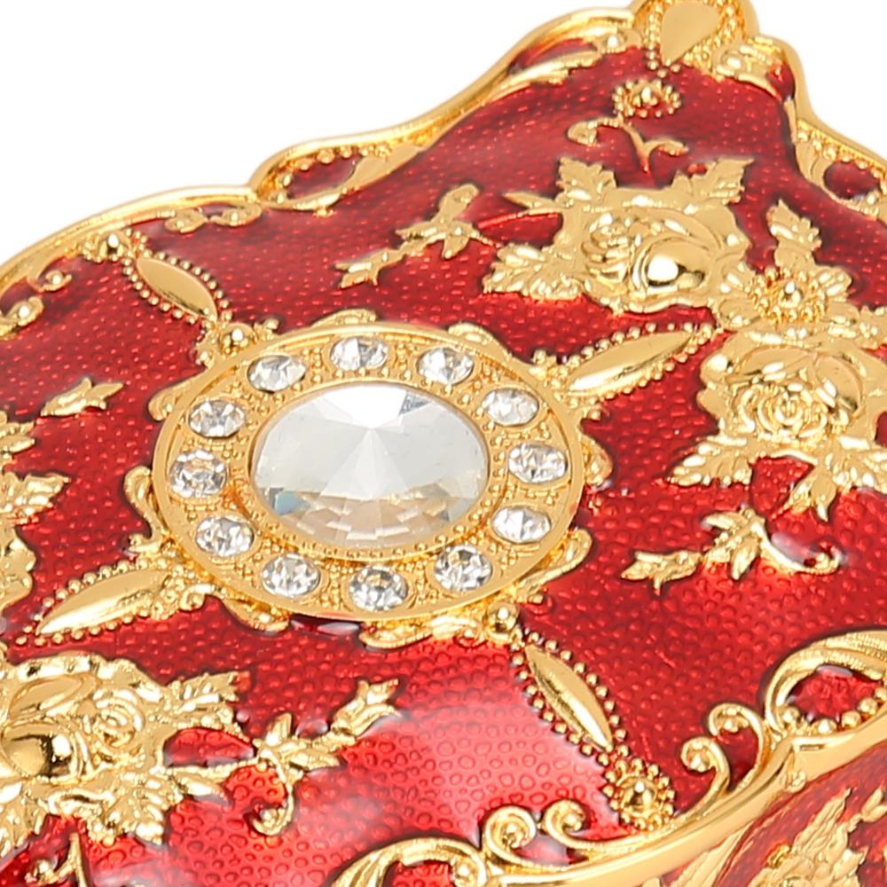 Metal Enamel Jewelry Box Gold Red Treasure Chest Box Jewelry Organizer Gemstone Storage Tray
