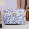 Cosmetic Bag Floral Pattern Large Capacity Dual Smooth Zipper Easy-to-clean Foldable Makeup Organizer
