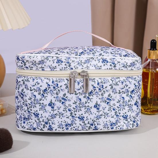 Cosmetic Bag Floral Pattern Large Capacity Dual Smooth Zipper Easy-to-clean Foldable Makeup Organizer