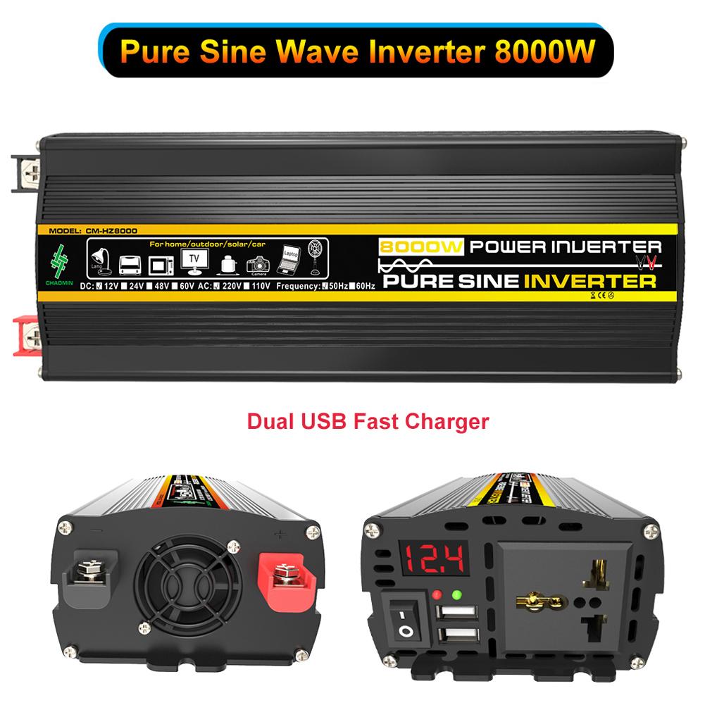 3000W-8000W Car Inverter LED Display Smart Power Inverter 12V 220V Pure Sine Wave for Car Auto RV Transformer Convert Socket