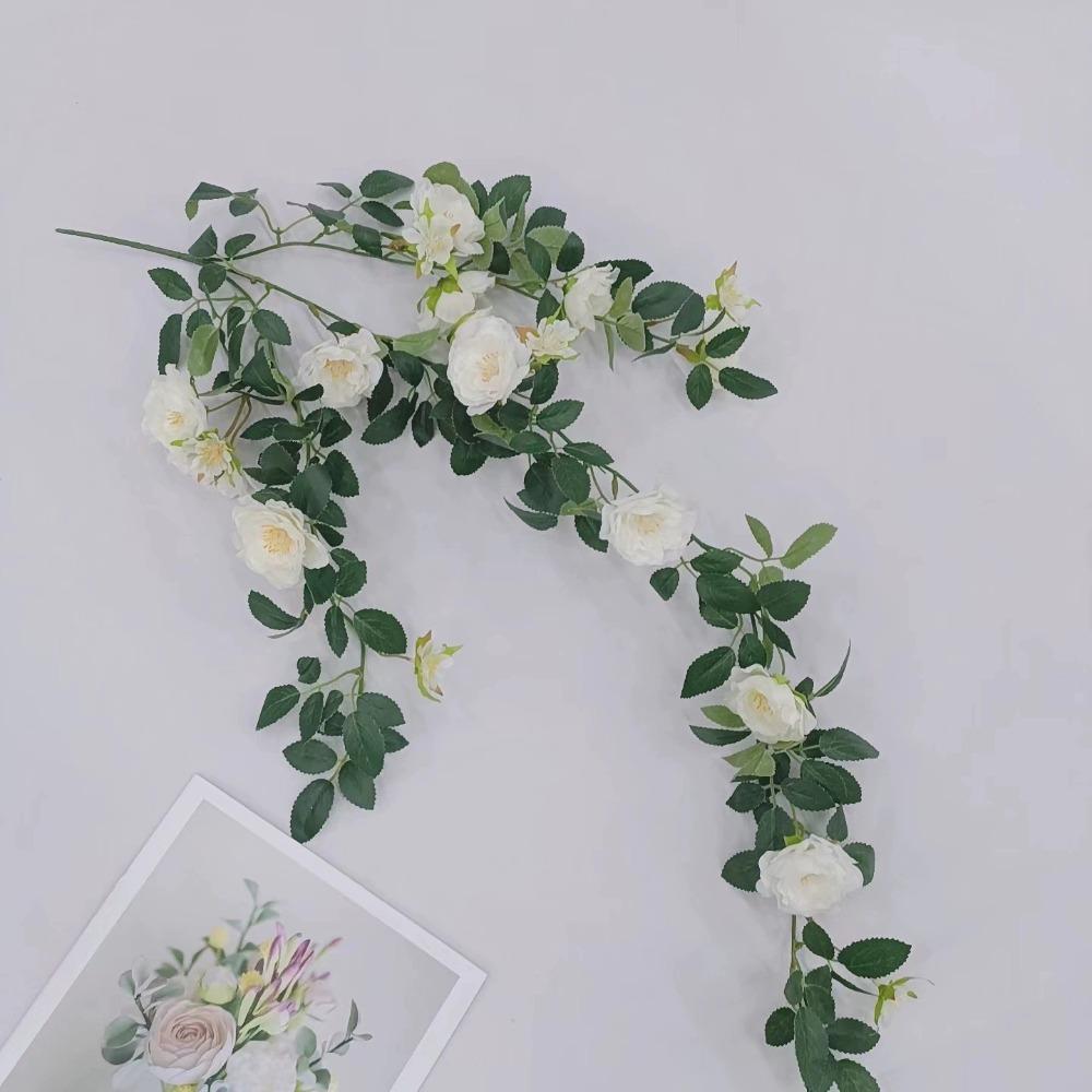 Цветочная гирлянда из искусственных розовых лоз с зелеными листьями, висящая на внутренней и внешней стене дома, в саду, на свадьбе, на летней веранде, на террасе, на балконе, декор