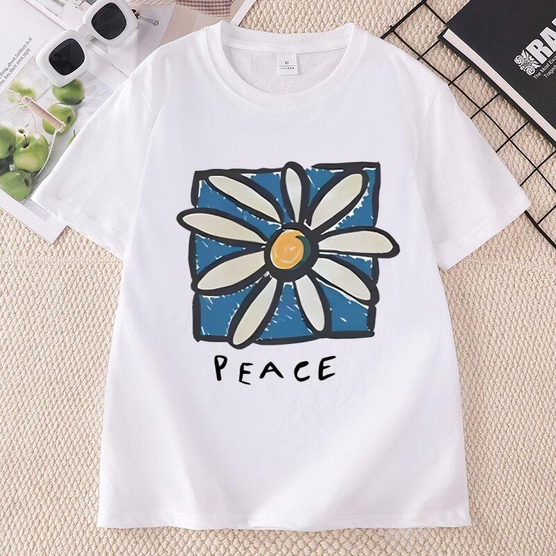 Fashion Cotton ShortSleeve TShirt Japanese Korean Flower Printed Tshirts Streetwear Style Cotton Unisex Unisex Clothes Designer