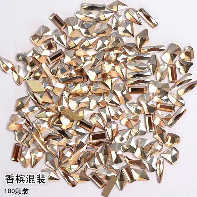 Yiwu Nail Art Diamond Mixed Mini Small Nail Art Flat Bottom Special-Shaped Diamond Mixed K9 Champagne Nail Art Jewelry
