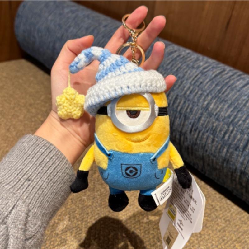 Cute MINIONS plush keychain cartoon anime peripheral figurine desktop ornament room decoration backpack hanging doll toy gift