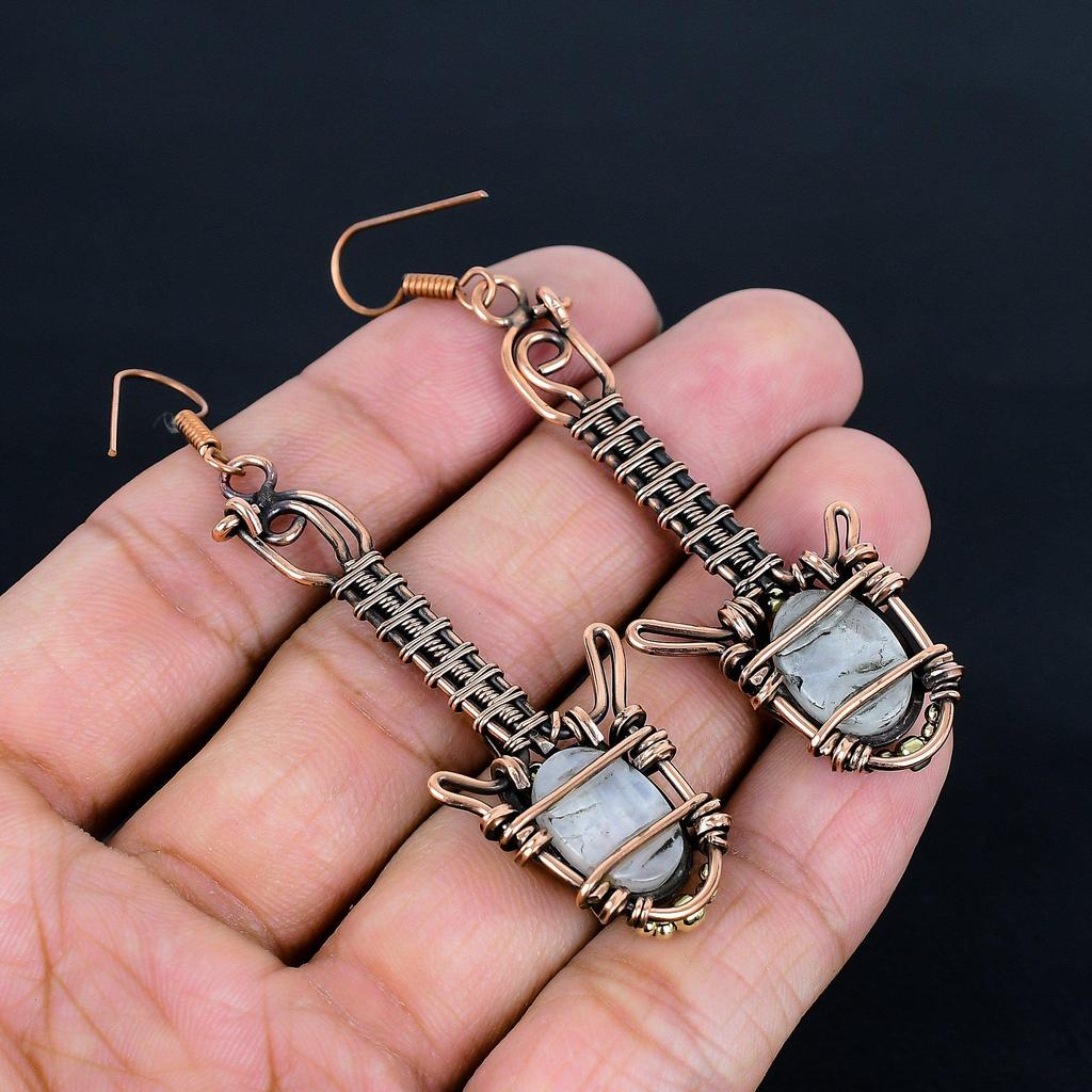 Moonstone Earrings, 999 Copper Wire Wrapped Jewelry, Gift For Women Handmade Earrings Gemstone Jewelry