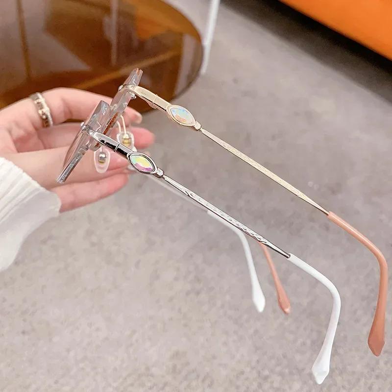 High-End Simple Frameless Presbyopia Eyeglasses Ultra Light Unisex Anti-Blue Light Diamond Reading Glasses Gentlewoman Eyewear