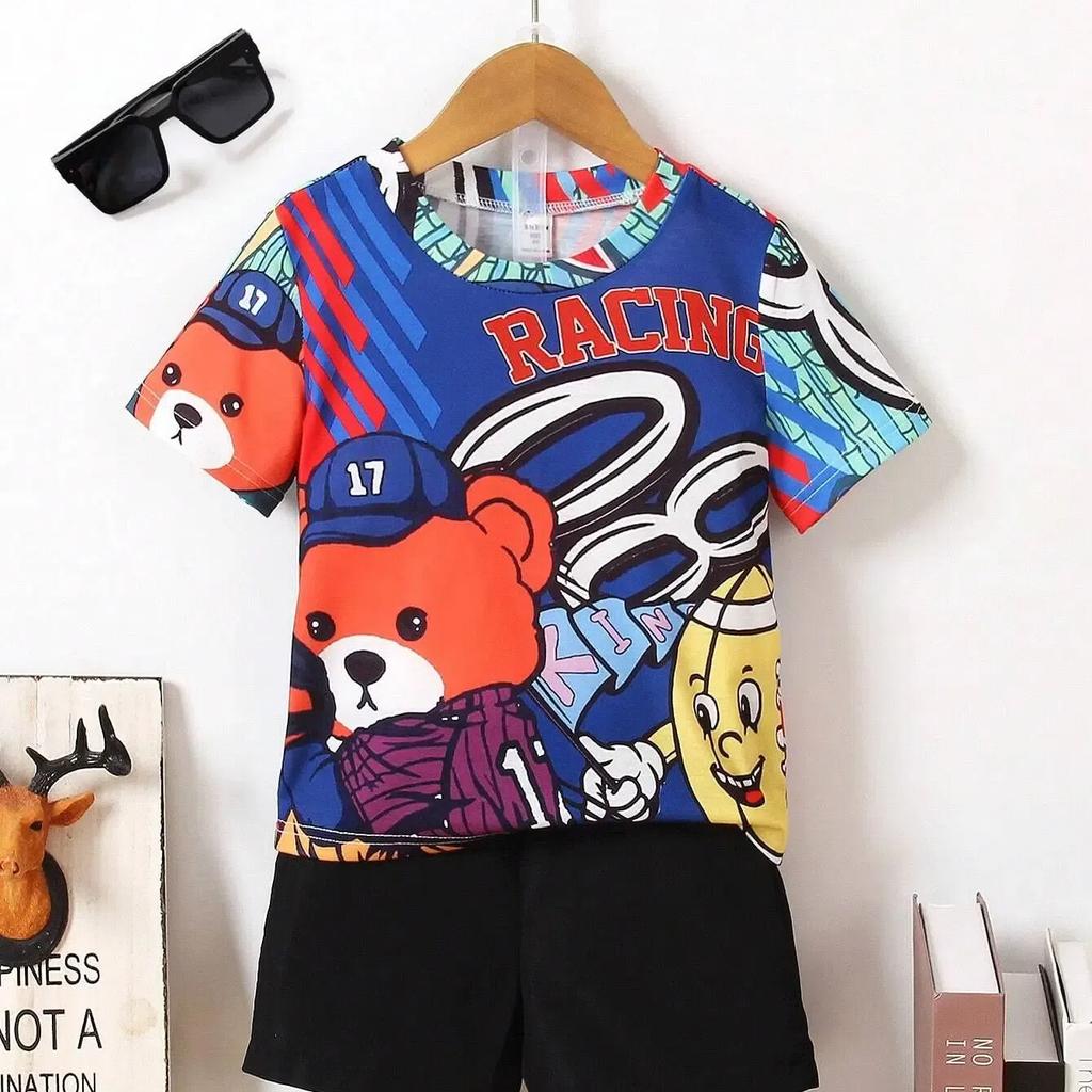 Летние детские комплекты футболок и шорт с короткими рукавами из полиэстера с 3D мультяшным принтом для мальчиков и девочек, летние 4-14 лет